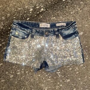 Daytrip Silver Sequin Denim Jean Shorts